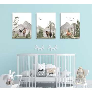 YBARTZQ Woodland Nursery Wall Art Wild Animals Forest Wall Decor Prints Adventure Theme Canvas Poste...