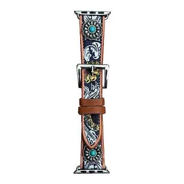 Wonderent Western Watchband for Apple Watch Size 38mm, 40mm, 41mm, 42mm, 44mm, 45mm and Series 8,7,6,5,4 and SE (42/44/45MM, FLOWER CONCHO)