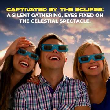 Solar Eclipse Glasses Approved 2024, (3 Pack) CE and ISO Certified Solar Eclipse Observation Glasses, Safe Shades for Direct Sun Viewing, Bonus Smartphone Photo Filter Lens, Blue Stars Design