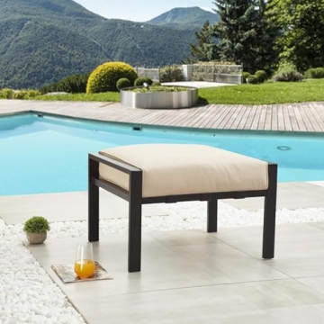 LOKATSE HOME Outdoor Ottoman Patio Footstool - Stylish Small Seat with Thick Cushion for Garden, Yar...