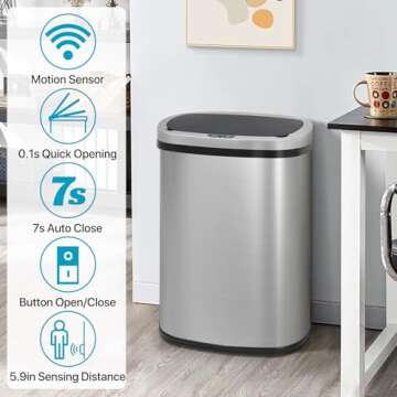 Dkeli Touchless Stainless Steel Kitchen Trash Can 13 Gallon