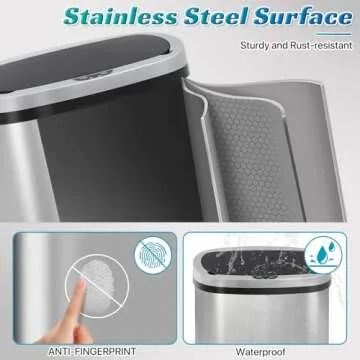 Dkeli Touchless Stainless Steel Kitchen Trash Can 13 Gallon