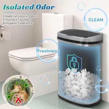 Dkeli Touchless Stainless Steel Kitchen Trash Can 13 Gallon