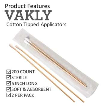200 Sterile Cotton Tipped Applicators 6’’ - Long 6 inch Wooden Medical Cotton Tip Applicator Swabsticks with Shaft and Soft Swabs for Location Application, Cleaning, Crafts and More