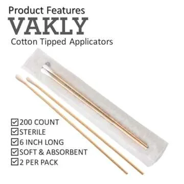 200 Sterile Cotton Tipped Applicators 6’’ - Long 6 inch Wooden Medical Cotton Tip Applicator Swabsticks with Shaft and Soft Swabs for Location Application, Cleaning, Crafts and More