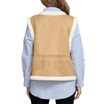Tankaneo Womens Faux Suede Vests Sleeveless Sherpa Jackets V Neck Button Down Fleece Coats Casual Fall Winter Outerwear