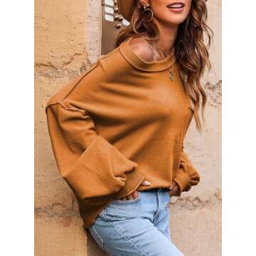 Dokotoo Halloween Sweaters for Women Fall Winter Clothes for Women 2024 Trendy Autumn Fashion Ladies Lantern Sweaters Fall Tops for Women Lightweight Crewneck Cute Soft Winter Knit Pullover Sweaters