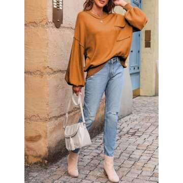 Dokotoo Halloween Sweaters for Women Fall Winter Clothes for Women 2024 Trendy Autumn Fashion Ladies Lantern Sweaters Fall Tops for Women Lightweight Crewneck Cute Soft Winter Knit Pullover Sweaters