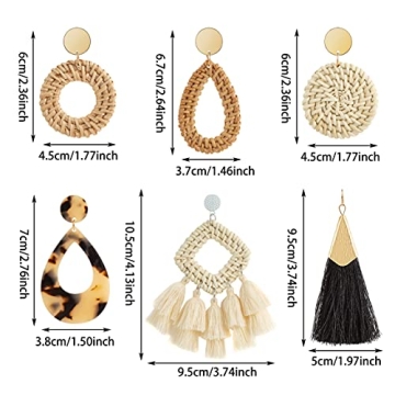 Ponpon Rattan Earrings for Women - Lightweight Summer Style