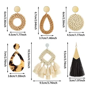 Ponpon Rattan Earrings for Women - Lightweight Summer Style