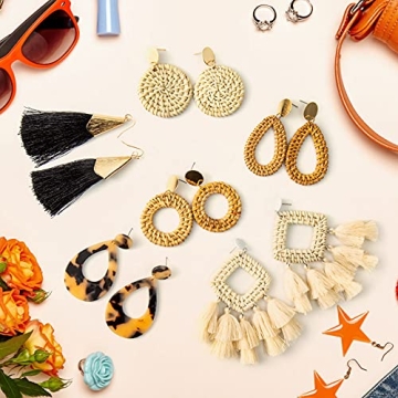 Ponpon Rattan Earrings for Women - Lightweight Summer Style