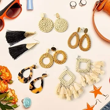 Ponpon Rattan Earrings for Women - Lightweight Summer Style