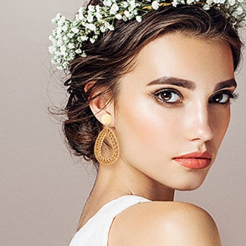 Ponpon Rattan Earrings for Women - Lightweight Summer Style