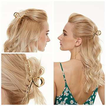 Mynaonao 4 Pieces Large Premium Gold Metal Strong Hair Claw Clips Easy Pulling Up Your Hair Suitable...