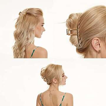 Mynaonao 4 Pieces Large Premium Gold Metal Strong Hair Claw Clips Easy Pulling Up Your Hair Suitable for Any Hairstyles and Hair Types Non-Slip Hair Clips for Women