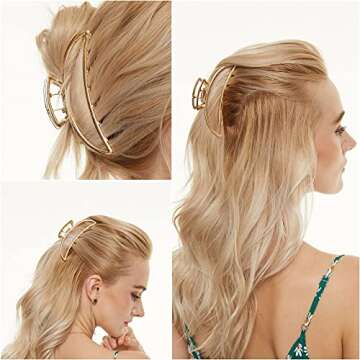 Mynaonao 4 Pieces Large Premium Gold Metal Strong Hair Claw Clips Easy Pulling Up Your Hair Suitable for Any Hairstyles and Hair Types Non-Slip Hair Clips for Women