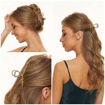 Mynaonao 4 Pieces Large Premium Gold Metal Strong Hair Claw Clips Easy Pulling Up Your Hair Suitable for Any Hairstyles and Hair Types Non-Slip Hair Clips for Women