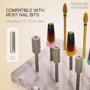 PANA Nail Drill Bit Holder Clear Acrylic Stand Display Organizer Tools for Manicure Artificial Nails Home Use or Nail Salon - 12 Holes, Rectangle (Clear)