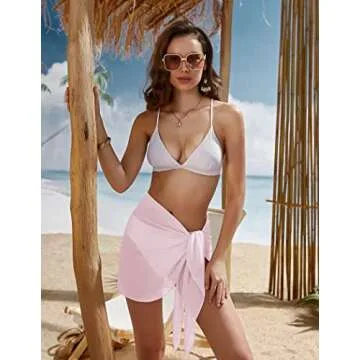 Ekouaer Women's Short Sarongs Chiffon Cover Ups Sheer Bikini Wraps for Swimwear Peach Pink
