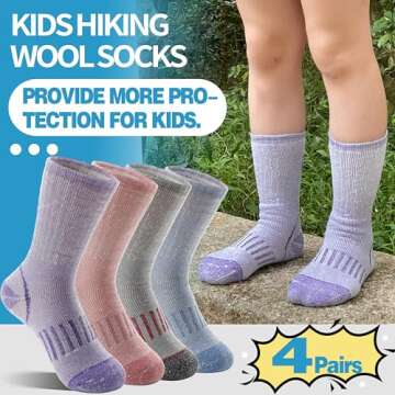Anlisim Kids Merino Wool Hiking Socks Boys Girls Thermal Winter Warm Boot Thick Snowboarding Socks 4...