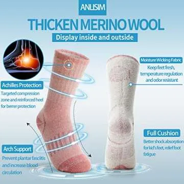 Anlisim Kids Thermal Wool Hiking Socks 4 Pairs