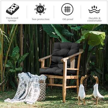 Giantex Tufted Patio Cushion, Outdoor High Back Chair Pads 4.5 Inch Thick, with 4 String Ties, Patio Seat Cushion for Swing Bench Wicker Furniture, Indoor Floor Cushion Black