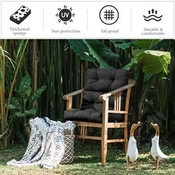 Giantex Tufted Patio Cushion, Outdoor High Back Chair Pads 4.5 Inch Thick, with 4 String Ties, Patio Seat Cushion for Swing Bench Wicker Furniture, Indoor Floor Cushion Black