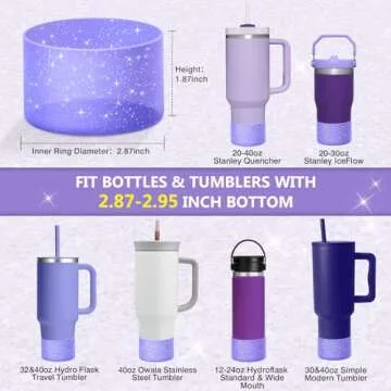 WUQID 2 Pack Bling Silicone Boot Compatible with Stanley Quencher Adventure 40oz & Stanley IceFlow 20oz 30oz, Reduces Dents Protective Silicone Water Bottle Bottom Cover Sleeve