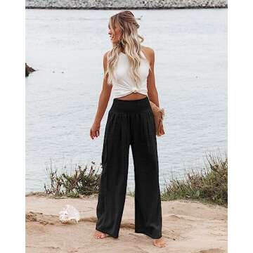 Angerella Black Trouser Pants for Women Trendy Flowy Wide Leg High Waisted Palazzo Beach Pants S