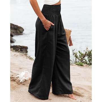 Angerella Black Trouser Pants for Women Trendy Flowy Wide Leg High Waisted Palazzo Beach Pants S