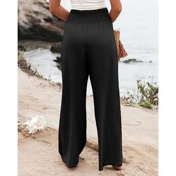 Angerella Black Trouser Pants for Women Trendy Flowy Wide Leg High Waisted Palazzo Beach Pants S