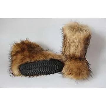 Gegefur Women's Faux fur Boot Furry Fluffy Short Snow Boot Mid-Calf Boots Warm Comfortable Outdoor Flat Shoes (Faux Raccoon, numeric_7)