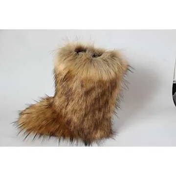 Gegefur Women's Faux fur Boot Furry Fluffy Short Snow Boot Mid-Calf Boots Warm Comfortable Outdoor Flat Shoes (Faux Raccoon, numeric_7)
