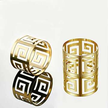 SHIONSON Set of 6 Napkin Rings for Dinning Table Setting- Napkin Holder Rings for Holiday Party, Home Kitchen for Casual or Formal Occasion,Wedding Party Dinner Table Decoration (Gold)…