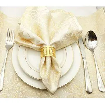 SHIONSON Set of 6 Napkin Rings for Dinning Table Setting- Napkin Holder Rings for Holiday Party, Home Kitchen for Casual or Formal Occasion,Wedding Party Dinner Table Decoration (Gold)…