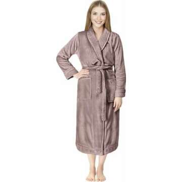 NY Threads Women's Plush Fleece Shawl Collar Bathrobe - Long Cozy Robe