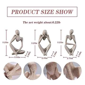 3Pcs Sandstone Thinker Statue Set, Modern Home Decor Abstract Art Sculpture, Small Collectible Figur...