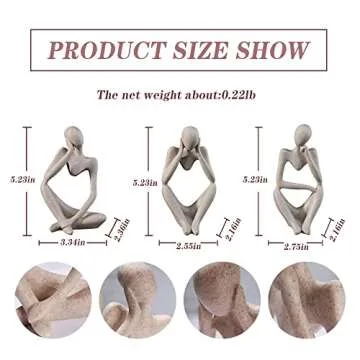 3Pcs Sandstone Thinker Statue Set, Modern Home Decor Abstract Art Sculpture, Small Collectible Figur...