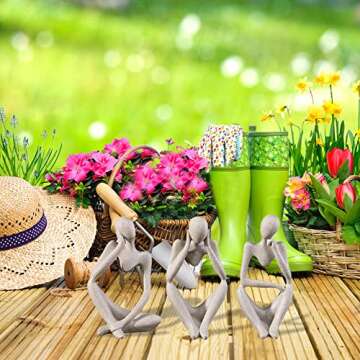 3Pcs Sandstone Thinker Statue Set, Modern Home Decor Abstract Art Sculpture, Small Collectible Figurines for Bookshelf Office Living Room Coffee Table Decor