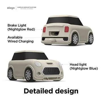 elago Mini Car AirPods Case with Keychain Compatible with AirPods 1 and 2 [Headlights and Taillights Glow in The Dark] [Patent Registered] [Classic White]