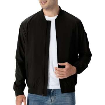 TBMPOY Men's Black Lightweight Bomber Jackets Light Windbreaker Casual Stylish Fall Golf Dress Busin...