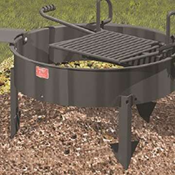 Pilot Rock 24 Inch Heavy Duty Steel Ground Fire Pit Ring Insert Liner and Metal Cooking Grate for Grilling, Camping, and Backyard Bonfires, Black