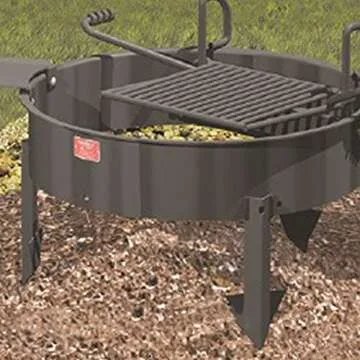 Pilot Rock 24 Inch Heavy Duty Steel Ground Fire Pit Ring Insert Liner and Metal Cooking Grate for Grilling, Camping, and Backyard Bonfires, Black