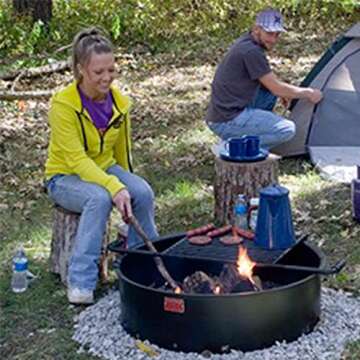 Pilot Rock 24 Inch Heavy Duty Steel Ground Fire Pit Ring Insert Liner and Metal Cooking Grate for Grilling, Camping, and Backyard Bonfires, Black