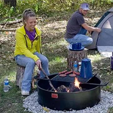 Pilot Rock 24 Inch Heavy Duty Steel Ground Fire Pit Ring Insert Liner and Metal Cooking Grate for Grilling, Camping, and Backyard Bonfires, Black
