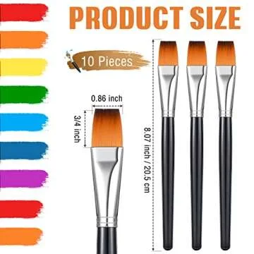 Zonon 10 Pcs 3/4 Inch Flat Paint Brushes Acrylic Painting Craft Accessories Small Watercolor Paint B...