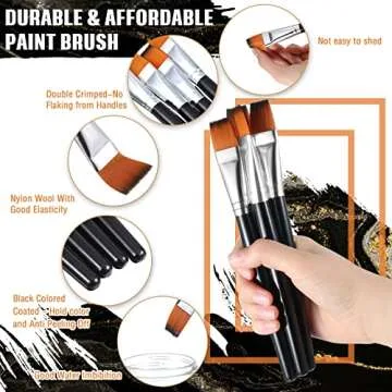 Zonon 10 Pcs 3/4 Inch Flat Paint Brushes Acrylic Painting Craft Accessories Small Watercolor Paint Brushes Bulk for Adult Artist Detail Oil Canvas Face(8.1 x 0.9 x 3/4 Inch,Black)