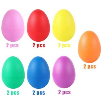 Augshy 14 PCS Plastic Egg Shakers Percussion Musical Egg Maracas Easter Egg Kids Toys (7 Colors)
