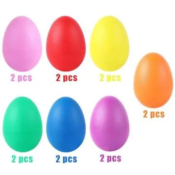 Augshy 14 PCS Plastic Egg Shakers Percussion Musical Egg Maracas Easter Egg Kids Toys (7 Colors)