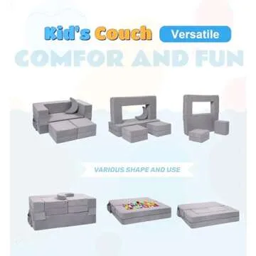 Elftopia Modular Kids Sofa,Toddler Couch Foam Armchair for Kids, Children Convertible Plush Sofa Play Set,Fold Out Sofa Bed(Grey)